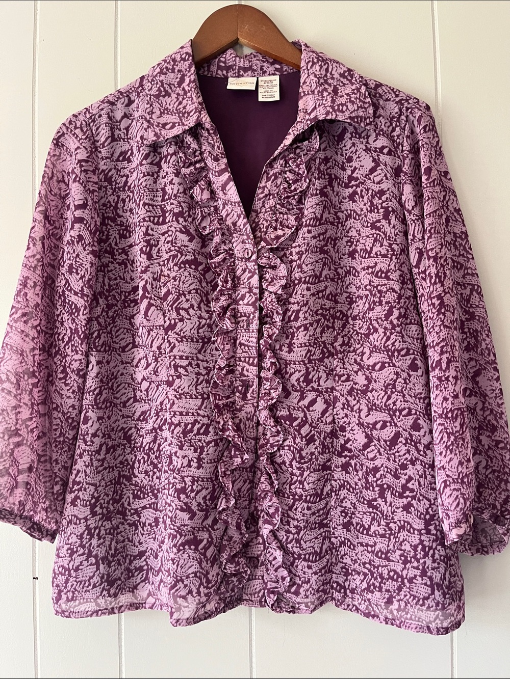 Vintage-Inspired Lavender Ruffle Front Blouse